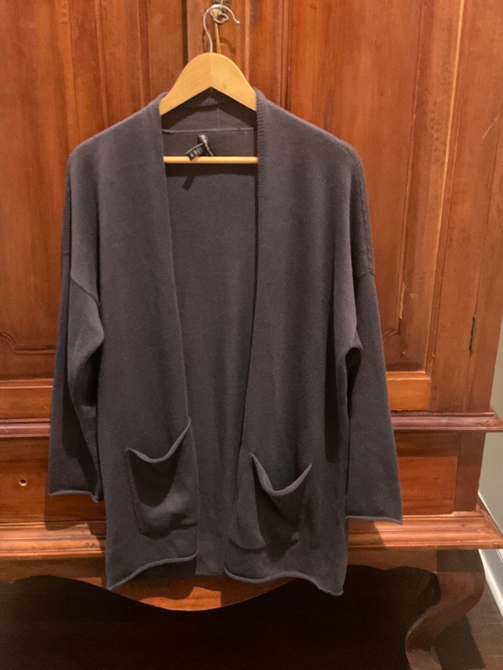 Eileen Fisher  Long Open Front Knit Organic Cotton Cardigan , Color Gray, Size L